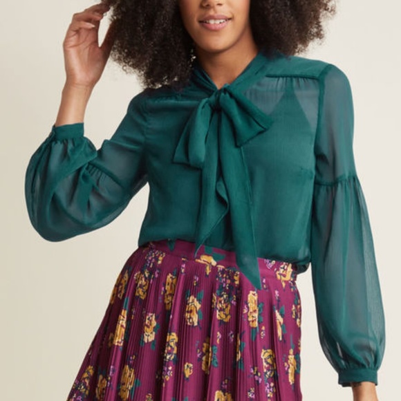 sheer tie neck blouse